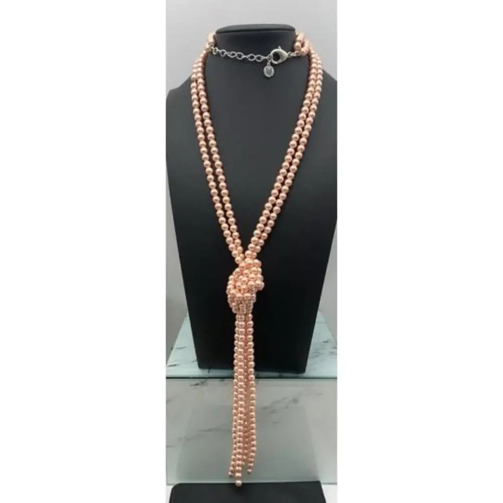 Charter Club Pink Colored Imitation Pearl Knotted Lariat Necklace, 28